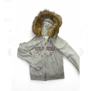 Aeropostale Heather Gray Jacket with Faux Fur Trim